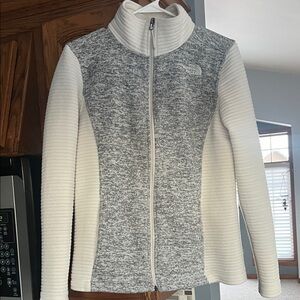 The North Face Heather Gray Front with White Ribbed-Sleeve Full-Zip